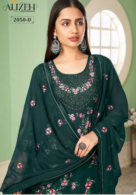 Green georgette embroidered & sequins free size suit 3