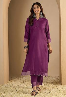 Purple blended cotton solid free size suit 1
