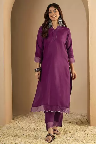 Purple blended cotton solid free size suit