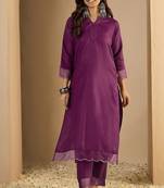 Purple blended cotton solid free size suit