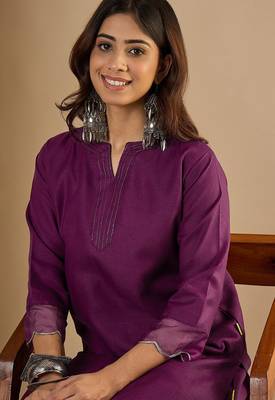 Purple blended cotton solid free size suit 2