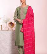Sea green silk blend embroidered free size suit