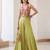 Green silk blend embroidered thread and sequins free size suit