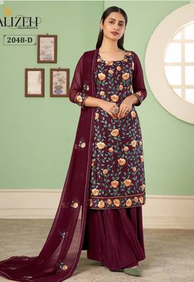 Wine georgette embroidered & sequins free size suit 1