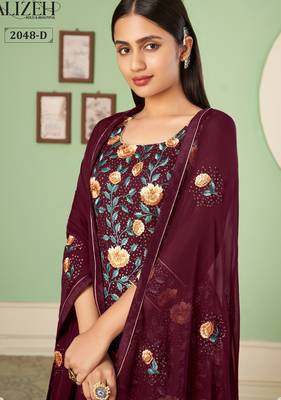 Wine georgette embroidered & sequins free size suit 2