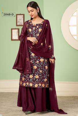Wine georgette embroidered & sequins free size suit 3