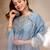 Sky blue silk blend embroidered   sequins free size suit
