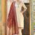 Beige silk blend embroidered free size suit
