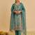 Sea green silk blend embroidered   multi thread and sequins work heavy floral motifs gold zari work free size suit