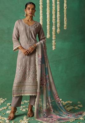 Grey organza embroidery and handwork  free size suit 1