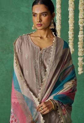 Grey organza embroidery and handwork  free size suit 2