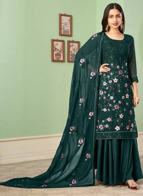Green georgette embroidered & sequins free size suit 1