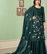 Green georgette embroidered & sequins free size suit