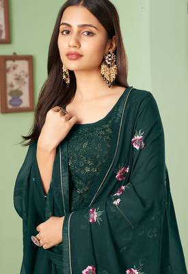 Green georgette embroidered & sequins free size suit 4