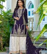 Purple fancy fabric embroidered free size suit