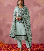 Blue georgette thread embroidery & sequins free size suit