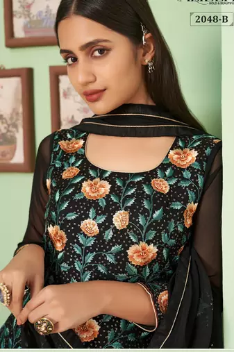 Black georgette embroidered & sequins free size suit