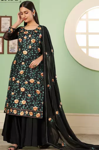 Black georgette embroidered & sequins free size suit