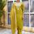 Yellow silk blend embroidered free size suit