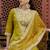 Yellow silk blend embroidered free size suit