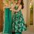 Green blended cotton printed free size suit