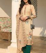 Cream blended cotton embroidered   sequins & printed dupatta free size suit