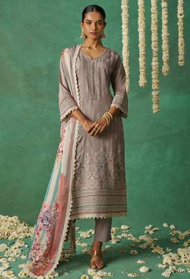 Purple organza embroidery and handwork  free size suit 1