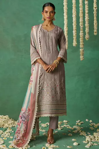 Purple organza embroidery and handwork  free size suit