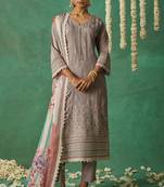 Purple organza embroidery and handwork  free size suit