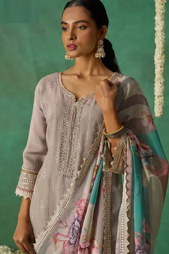 Purple organza embroidery and handwork  free size suit