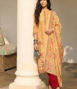Orange blended cotton embroidered   sequins & printed dupatta free size suit