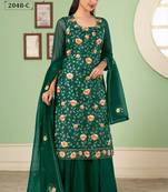 Green georgette embroidered & sequins free size suit