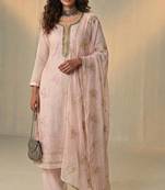 Pink georgette embroidered with multi thread and sequins work along with khatli work free size suit