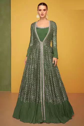 Olive silk blend embroidered   sequins free size top
