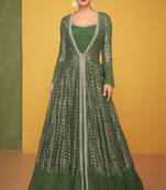 Olive silk blend embroidered   sequins free size top