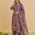 Purple silk blend embroidered   multi thread and sequins work heavy floral motifs gold zari work free size suit