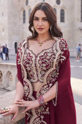 Maroon silk blend embroidery & sequins free size suit 2