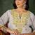 White silk blend thraed embroidered free size suit