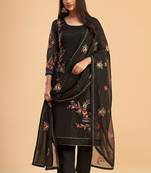 Black georgette embroidered & sequins zari free size suit