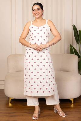 White blended cotton floral printed free size suit 1