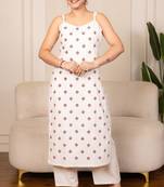 White blended cotton floral printed free size suit