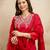 Red silk blend embroidered free size suit