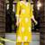 Yellow silk blend floral printed free size suit