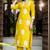 Yellow silk blend floral printed free size suit