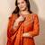 Orange silk blend embroidered   sequins free size suit