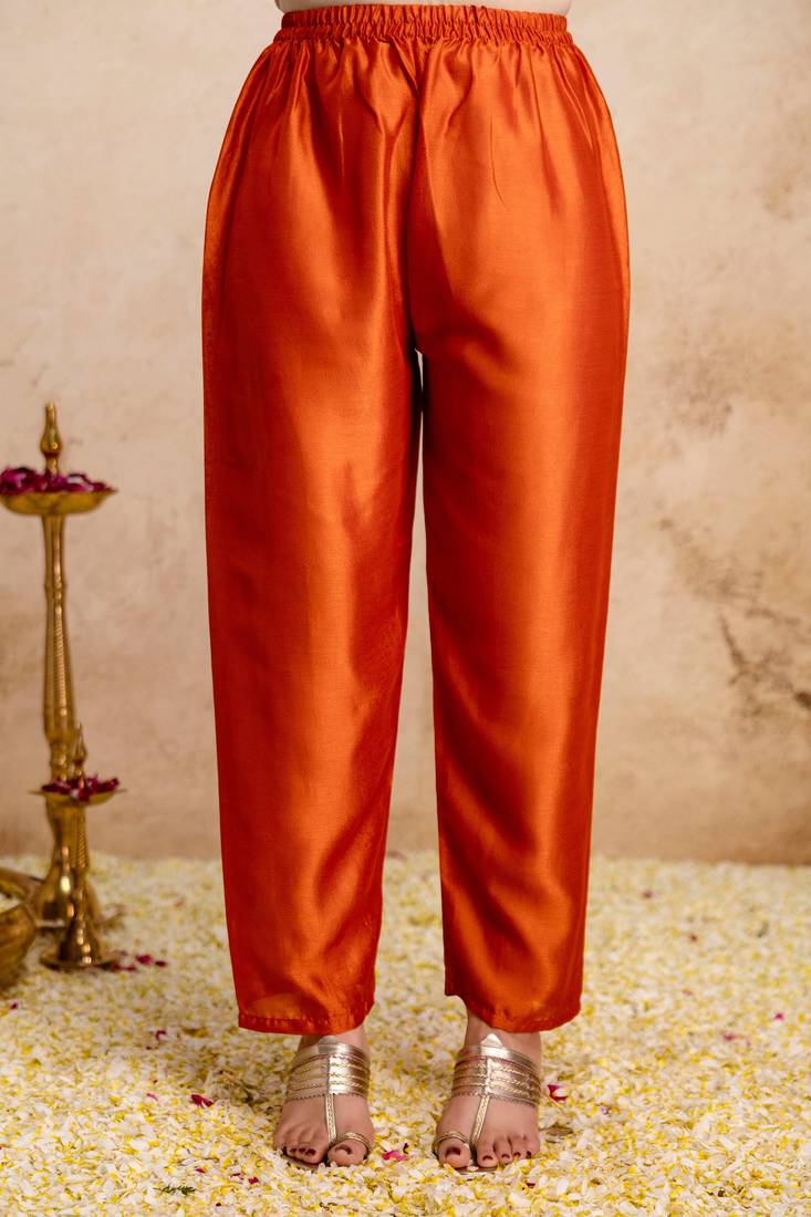 Orange silk blend embroidered   sequins free size suit