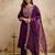 Purple silk blend embroidered free size suit