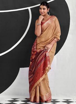 light orange cotton blend woven pallu casul wear saree 1