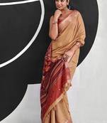 light orange cotton blend woven pallu casul wear saree