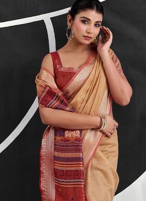 light orange cotton blend woven pallu casul wear saree 2
